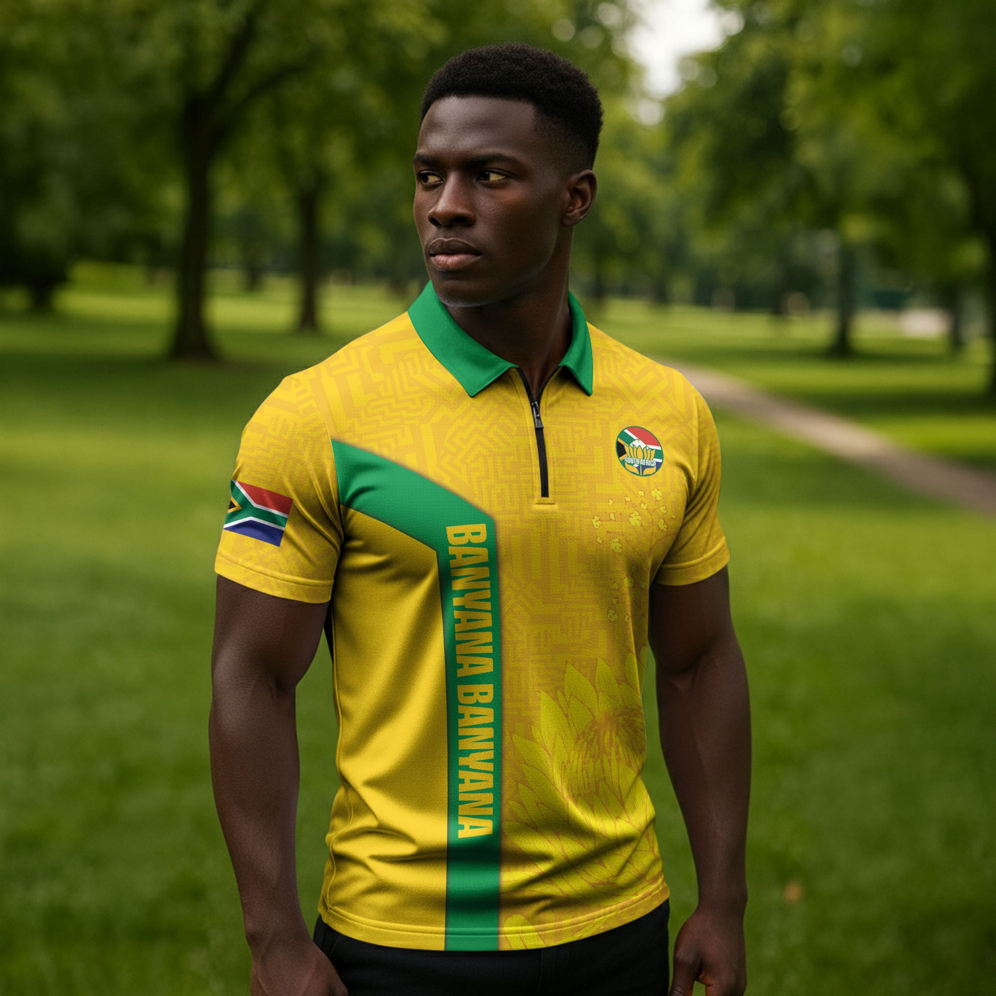 South Africa Soccer Custom Zipper Polo Shirt Banyana Banyana Protea Yellow Version