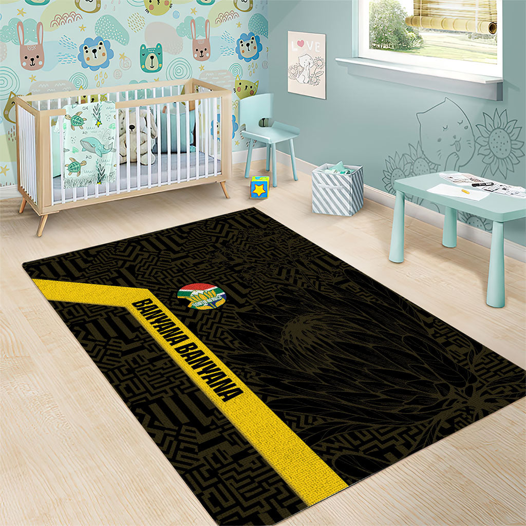 South Africa Soccer Area Rug Banyana Banyana Protea Black Version