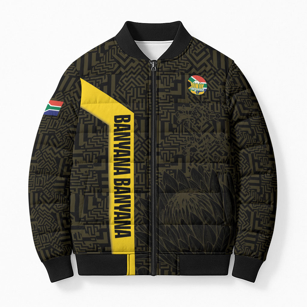 South Africa Soccer Custom Bomber Puffer Jacket Banyana Banyana Protea Black Version