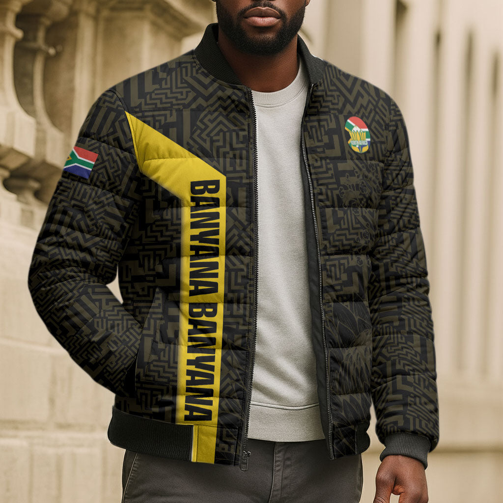 South Africa Soccer Custom Bomber Puffer Jacket Banyana Banyana Protea Black Version