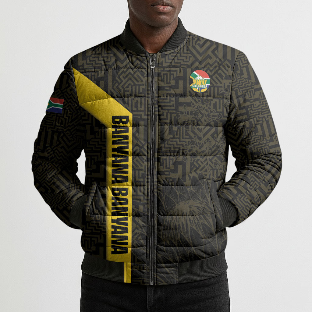 South Africa Soccer Custom Bomber Puffer Jacket Banyana Banyana Protea Black Version