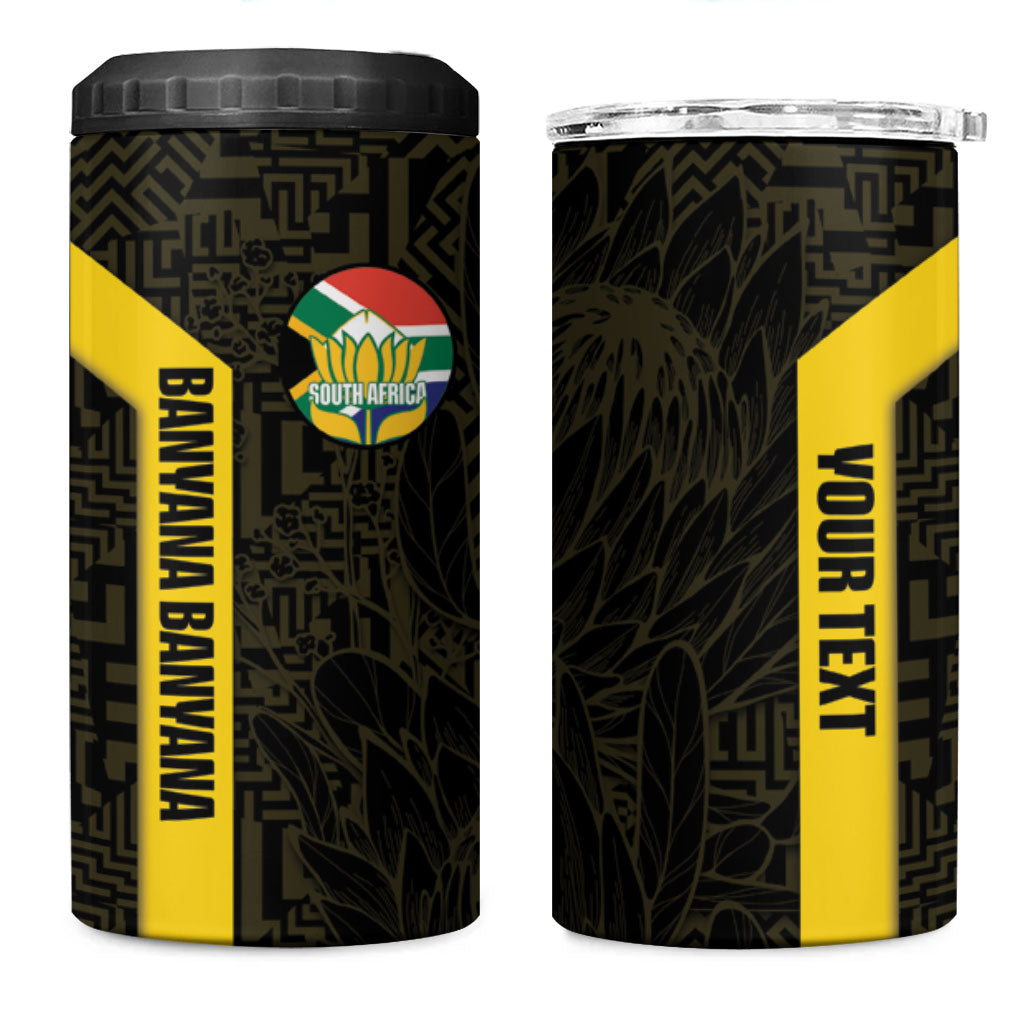 South Africa Soccer Custom 4 in 1 Can Cooler Tumbler Banyana Banyana Protea Black Version