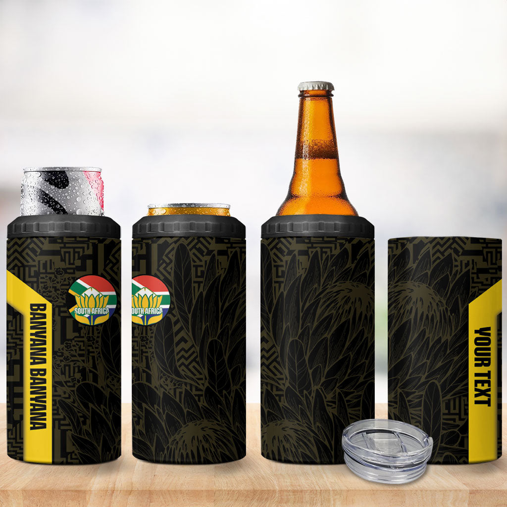 South Africa Soccer Custom 4 in 1 Can Cooler Tumbler Banyana Banyana Protea Black Version