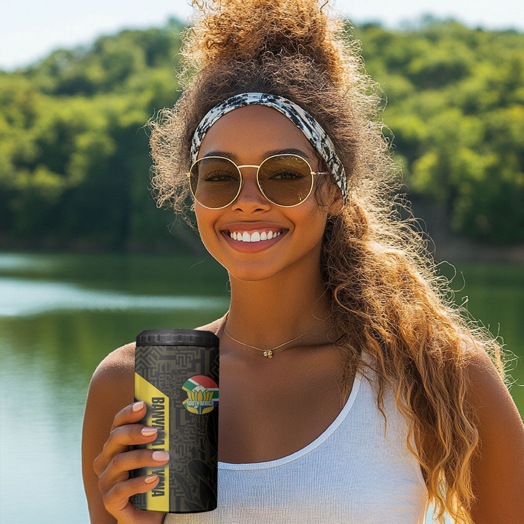 South Africa Soccer Custom 4 in 1 Can Cooler Tumbler Banyana Banyana Protea Black Version