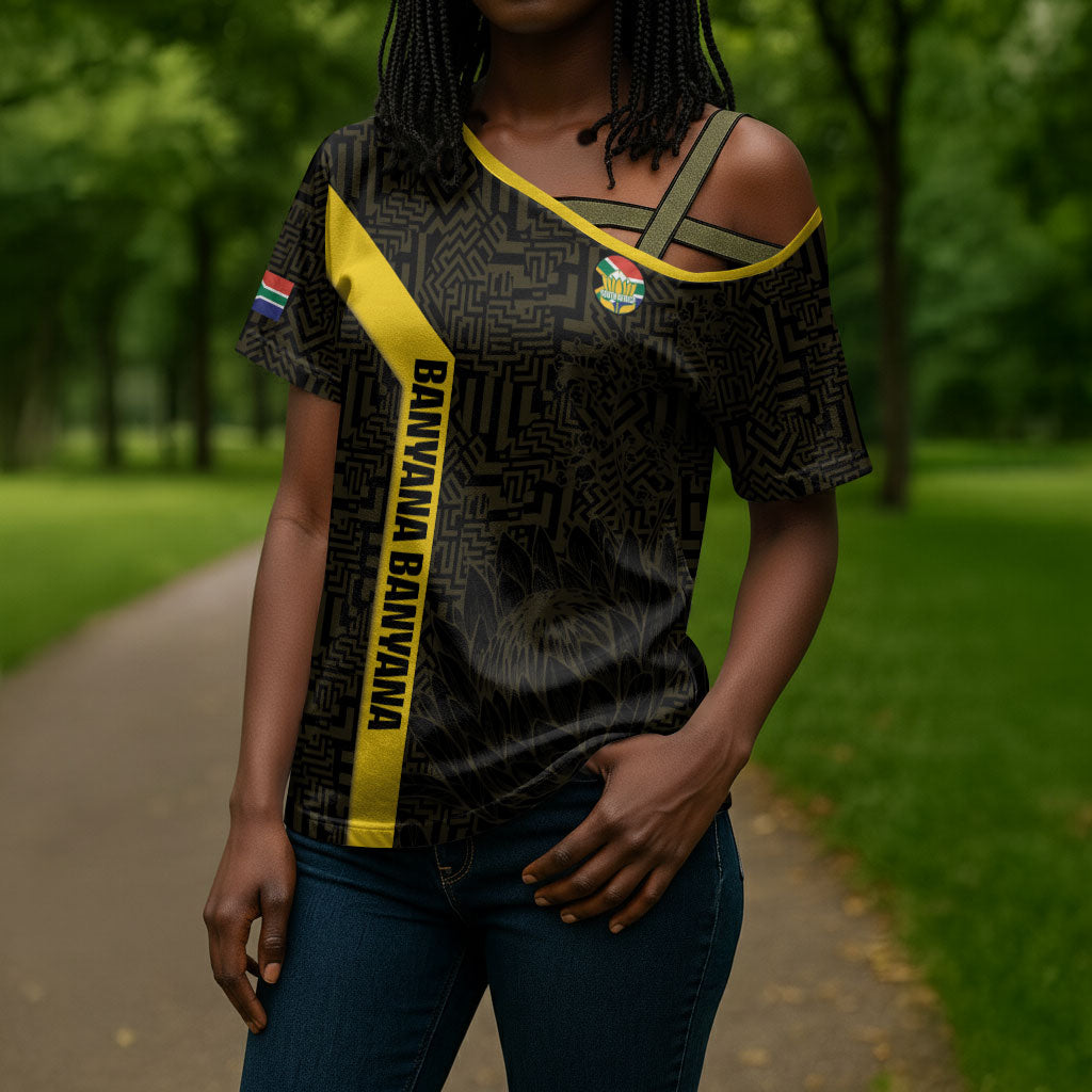 South Africa Soccer Custom Cross Shoulder Shirt Banyana Banyana Protea Black Version