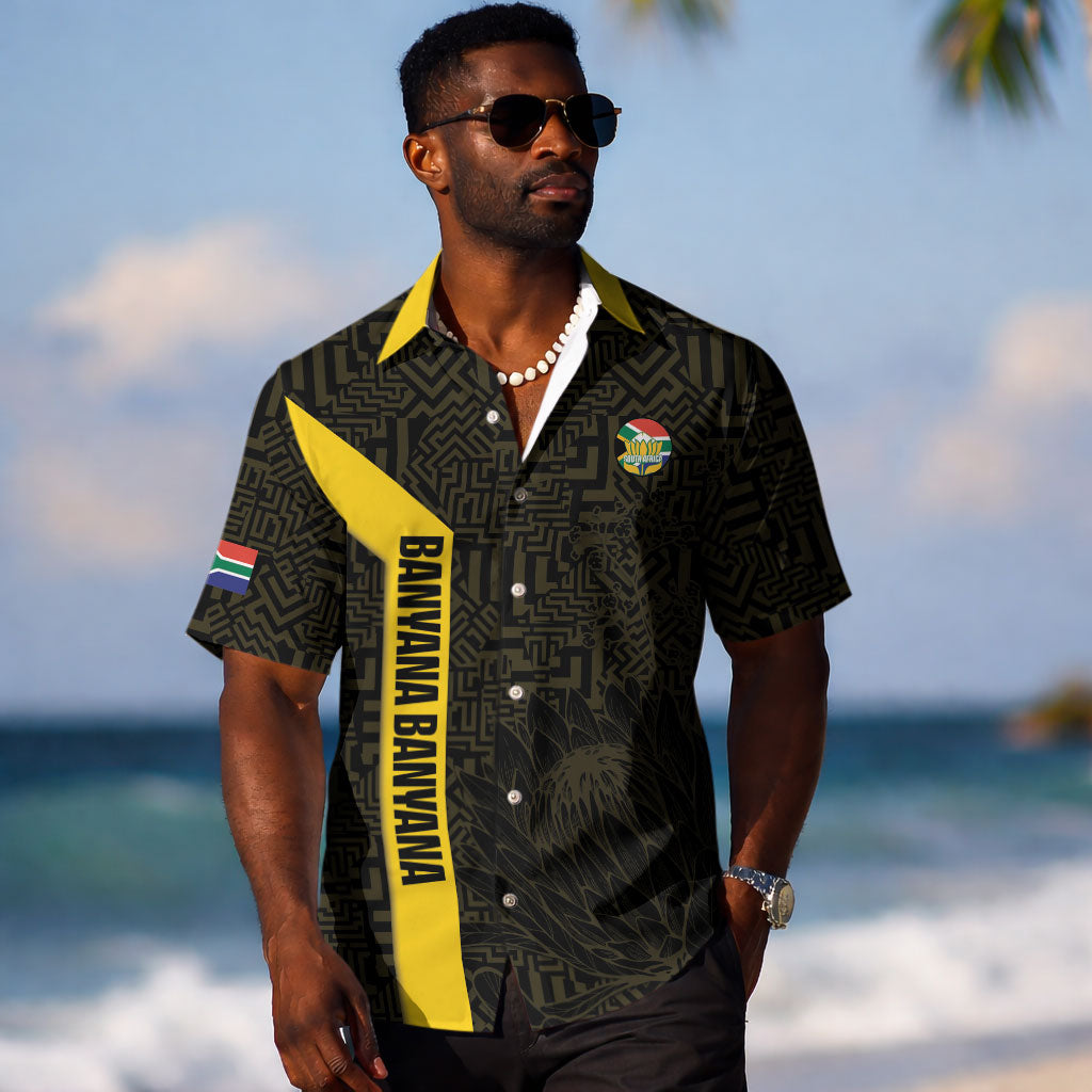 South Africa Soccer Custom Hawaiian Shirt Banyana Banyana Protea Black Version