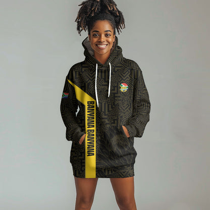 South Africa Soccer Custom Hoodie Dress Banyana Banyana Protea Black Version