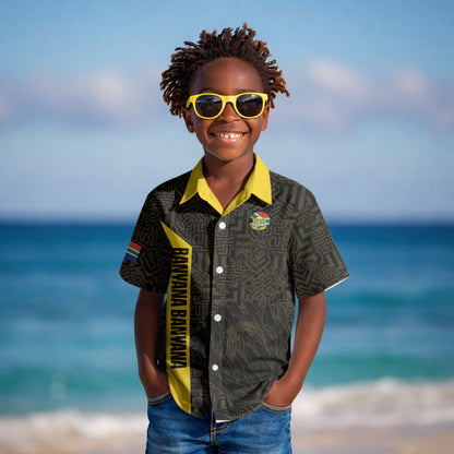South Africa Soccer Custom Kid Hawaiian Shirt Banyana Banyana Protea Black Version