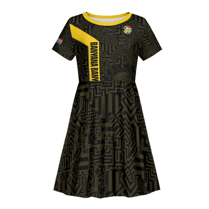 South Africa Soccer Custom Kid Short Sleeve Dress Banyana Banyana Protea Black Version