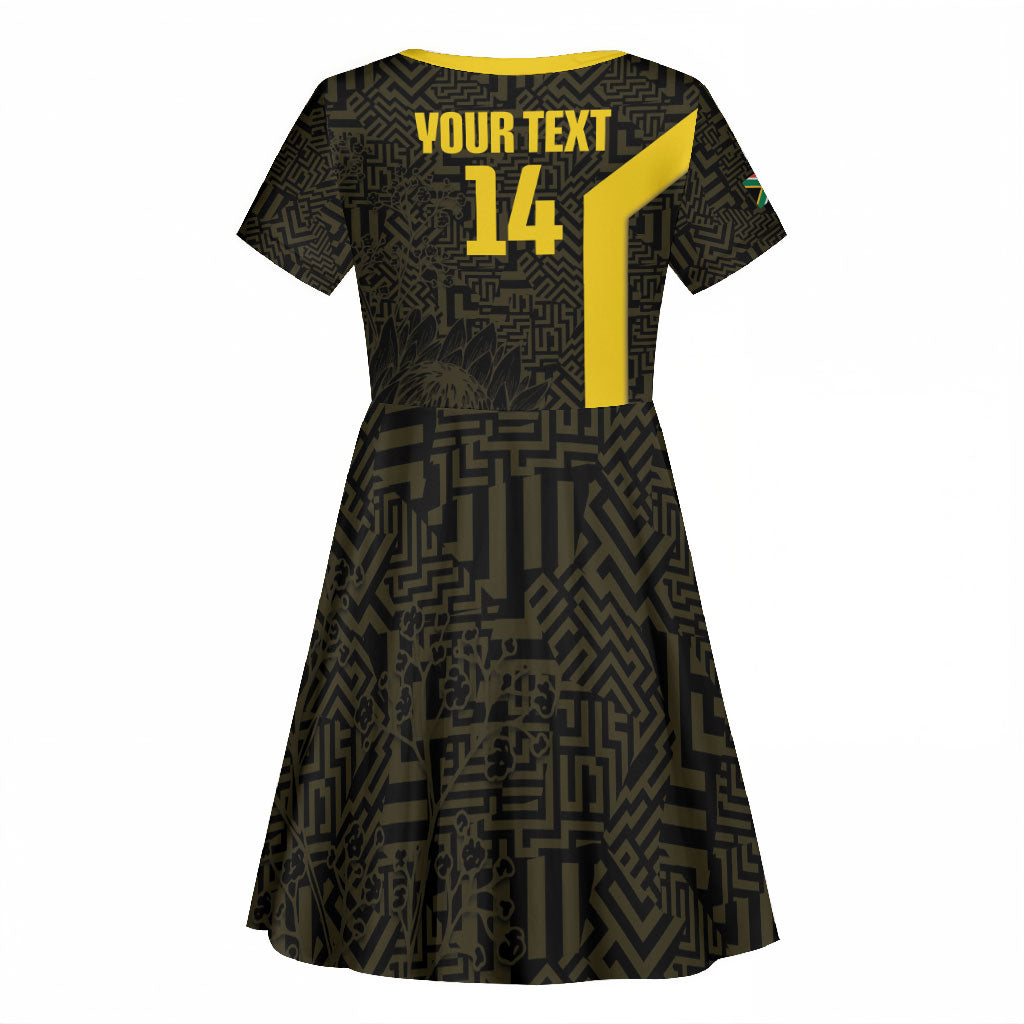 South Africa Soccer Custom Kid Short Sleeve Dress Banyana Banyana Protea Black Version