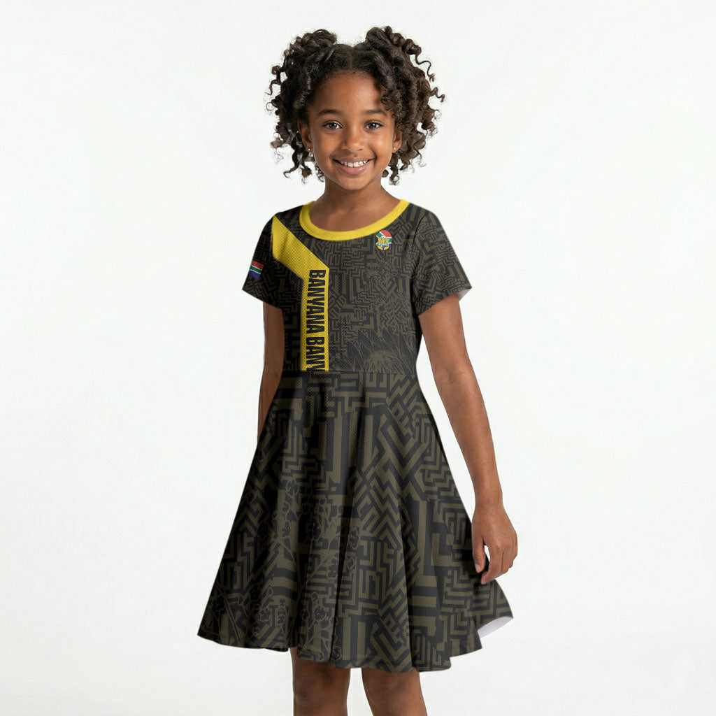 South Africa Soccer Custom Kid Short Sleeve Dress Banyana Banyana Protea Black Version