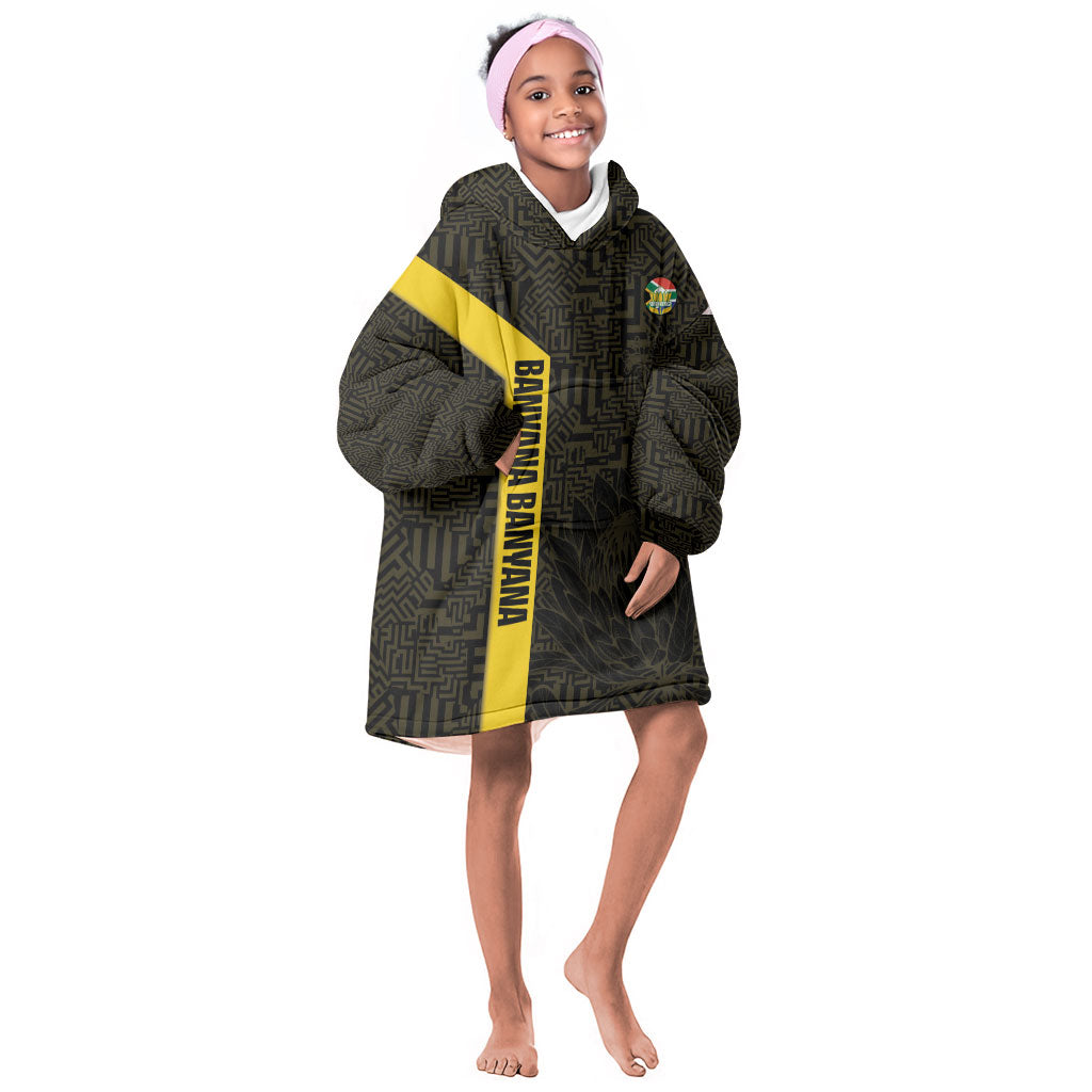 South Africa Soccer Custom Kid Wearable Blanket Hoodie Banyana Banyana Protea Black Version