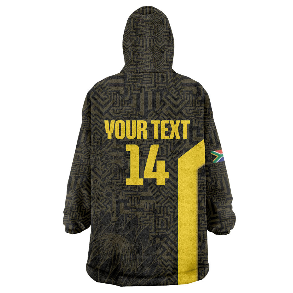 South Africa Soccer Custom Kid Wearable Blanket Hoodie Banyana Banyana Protea Black Version