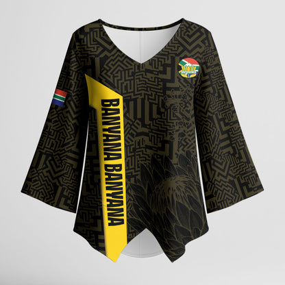 South Africa Soccer Custom Kimono Sleeve Blouse Banyana Banyana Protea Black Version