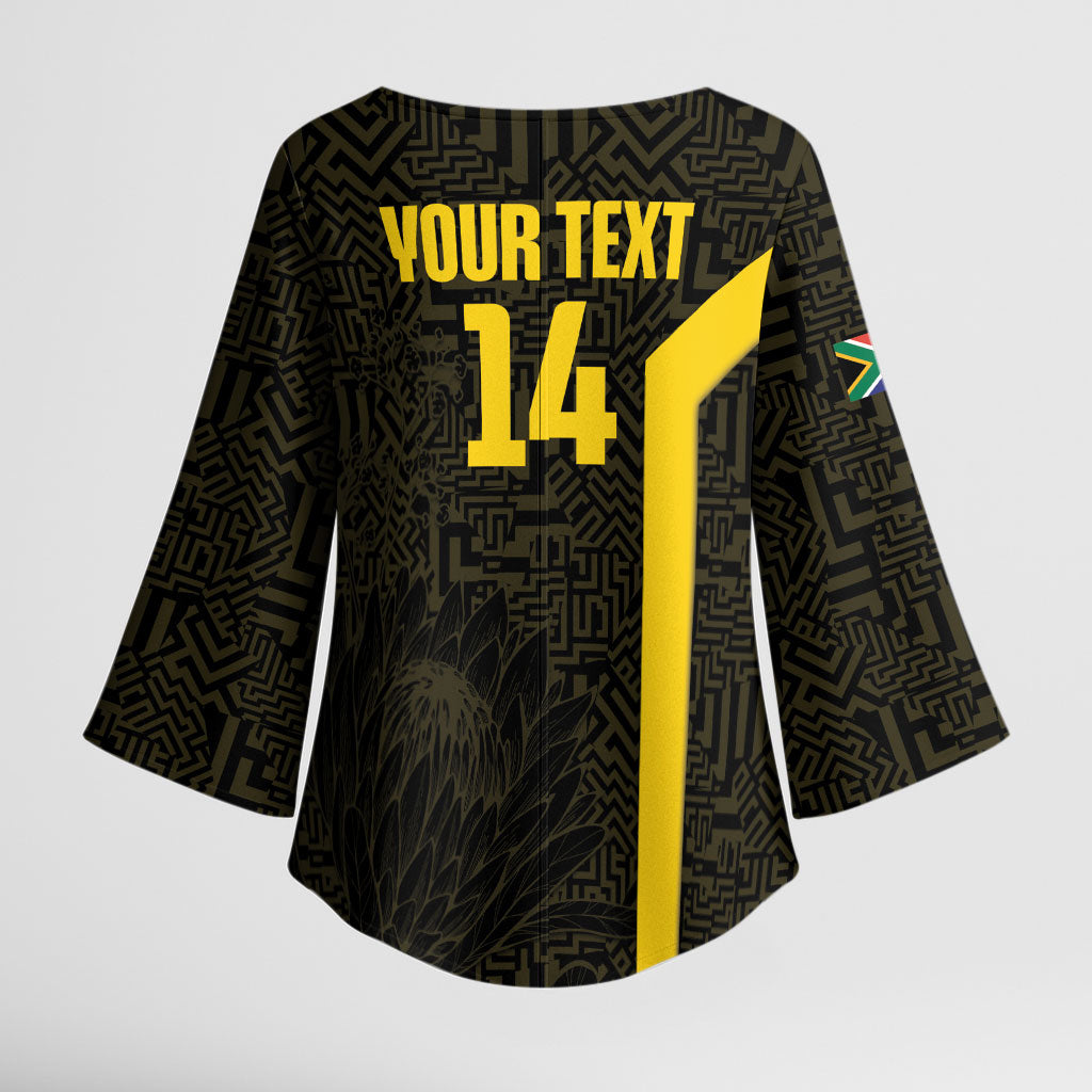 South Africa Soccer Custom Kimono Sleeve Blouse Banyana Banyana Protea Black Version