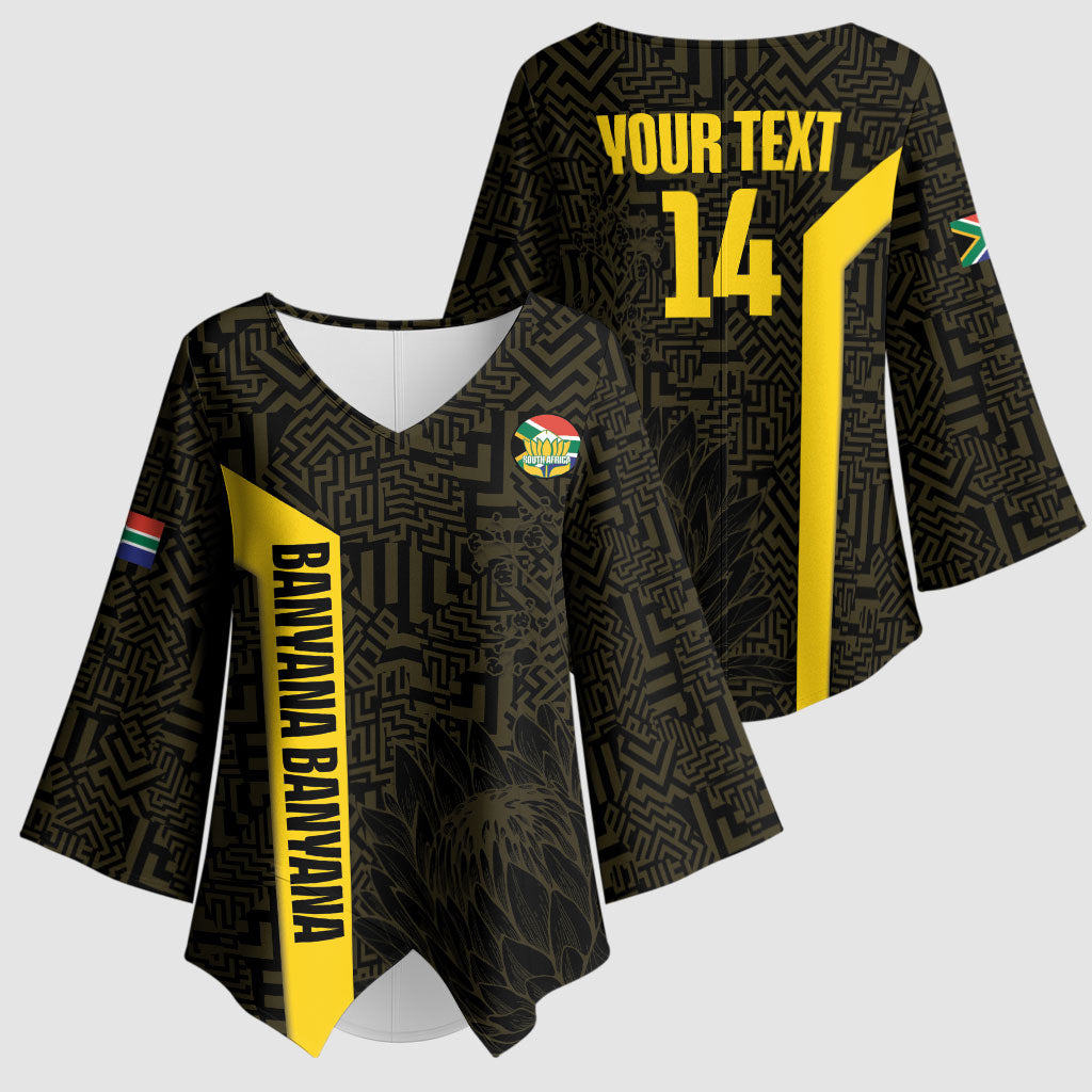 South Africa Soccer Custom Kimono Sleeve Blouse Banyana Banyana Protea Black Version