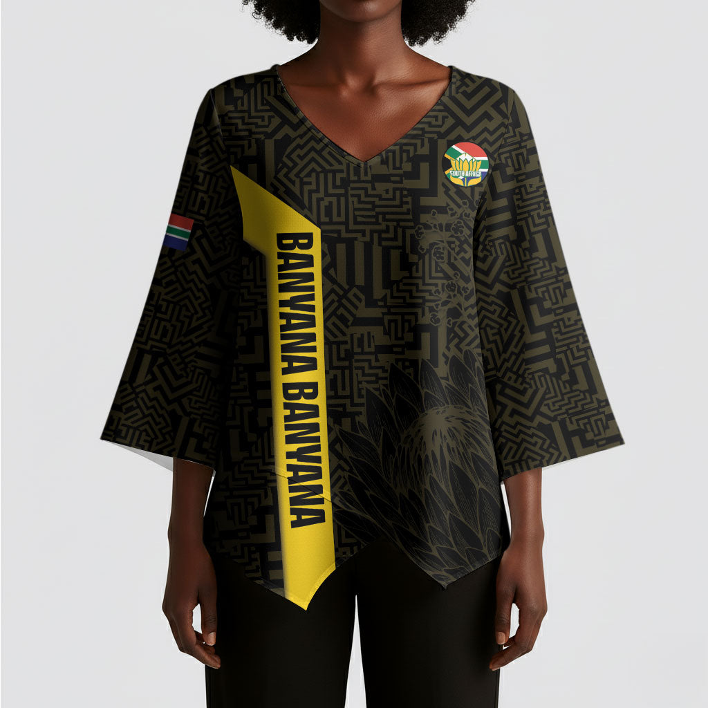 South Africa Soccer Custom Kimono Sleeve Blouse Banyana Banyana Protea Black Version