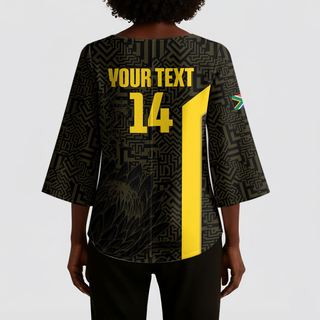 South Africa Soccer Custom Kimono Sleeve Blouse Banyana Banyana Protea Black Version