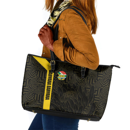 South Africa Soccer Leather Tote Bag Banyana Banyana Protea Black Version