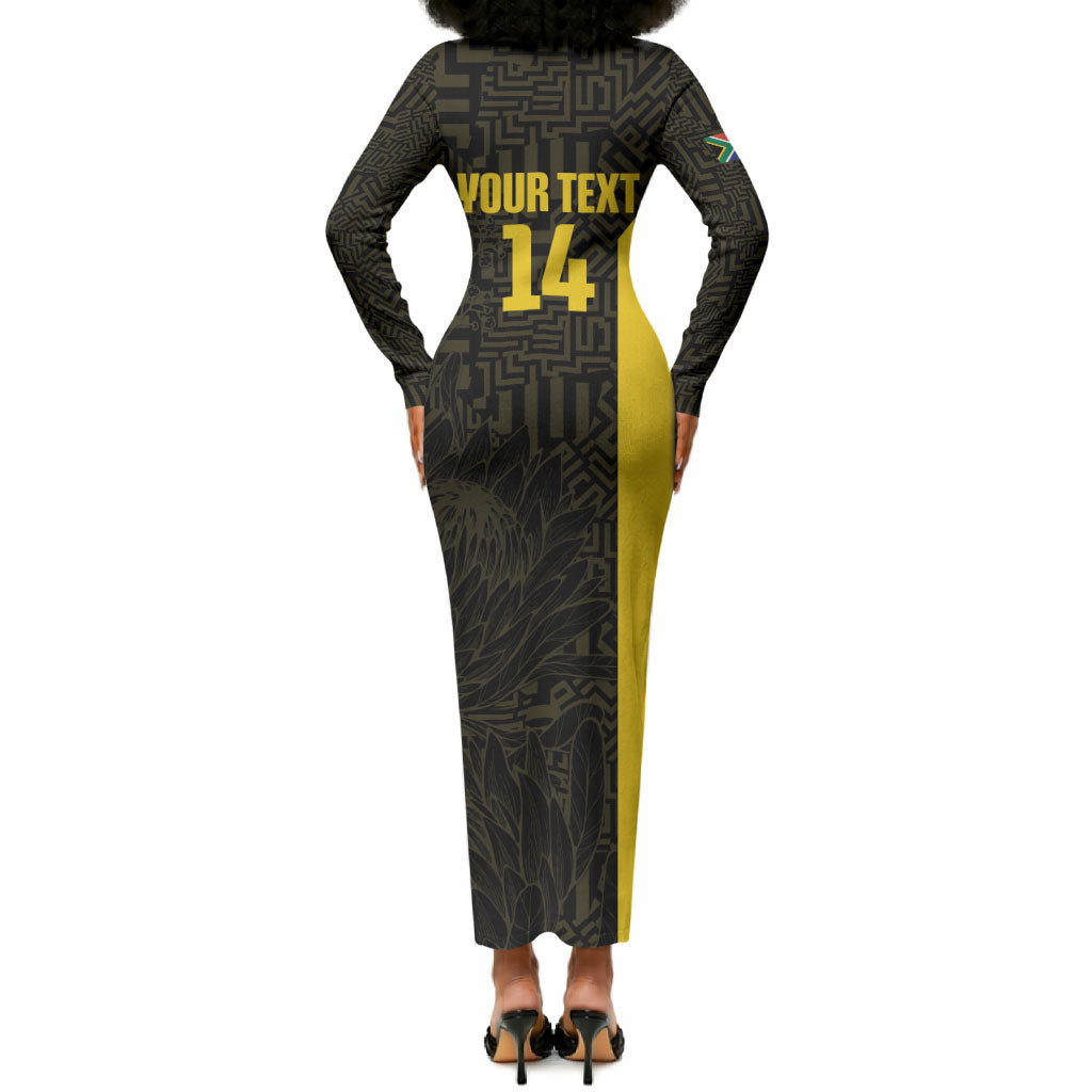 South Africa Soccer Custom Long Sleeve Bodycon Dress Banyana Banyana Protea Black Version