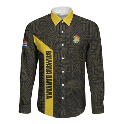 South Africa Soccer Custom Long Sleeve Button Shirt Banyana Banyana Protea Black Version