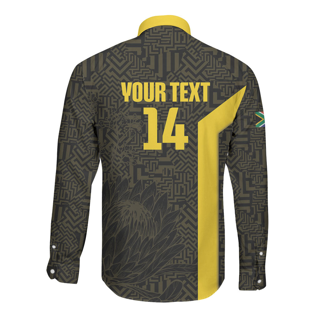 South Africa Soccer Custom Long Sleeve Button Shirt Banyana Banyana Protea Black Version