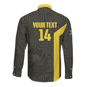 South Africa Soccer Custom Long Sleeve Button Shirt Banyana Banyana Protea Black Version