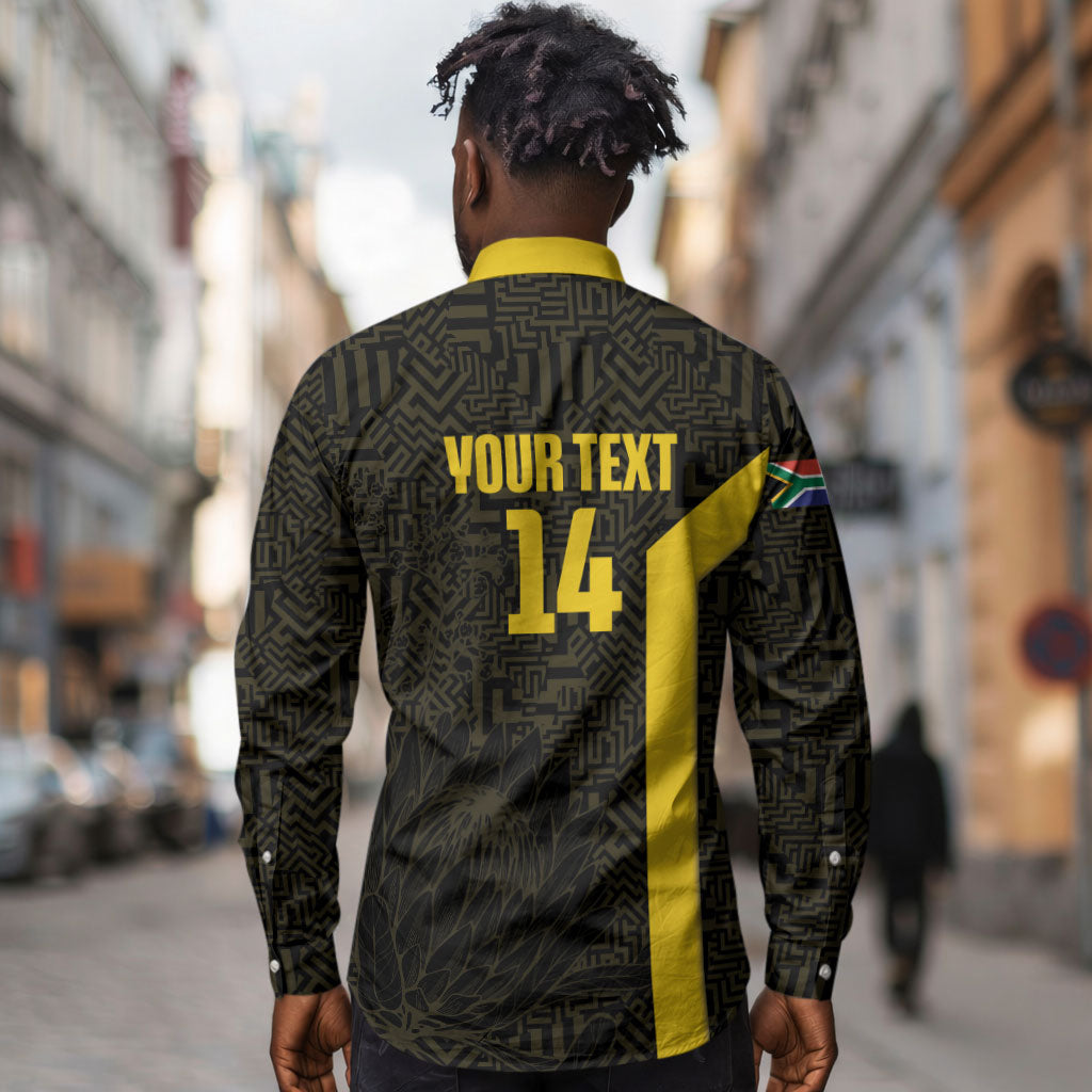 South Africa Soccer Custom Long Sleeve Button Shirt Banyana Banyana Protea Black Version