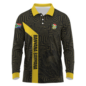 South Africa Soccer Custom Long Sleeve Polo Shirt Banyana Banyana Protea Black Version