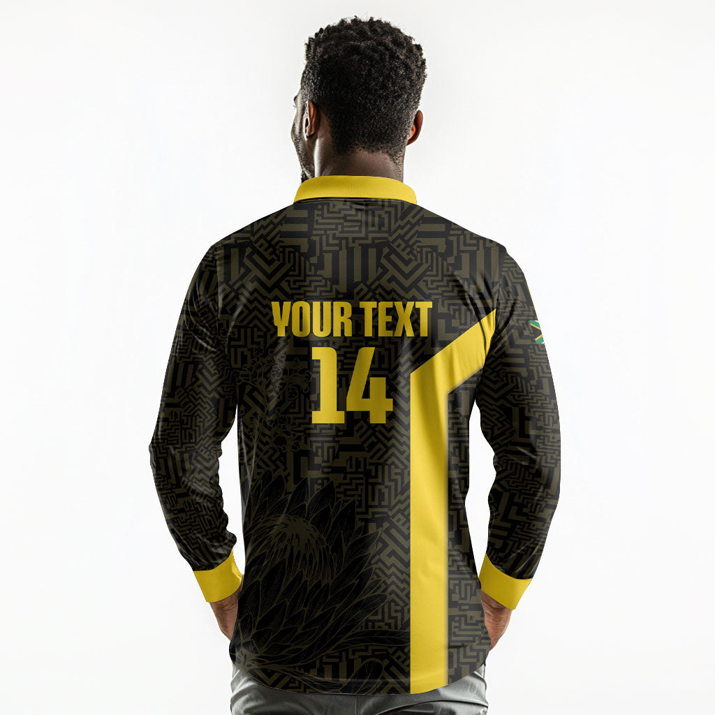 South Africa Soccer Custom Long Sleeve Polo Shirt Banyana Banyana Protea Black Version