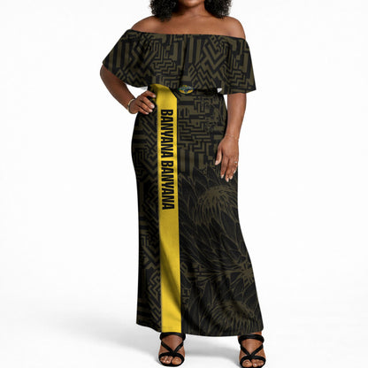 South Africa Soccer Custom Off Shoulder Maxi Dress Banyana Banyana Protea Black Version
