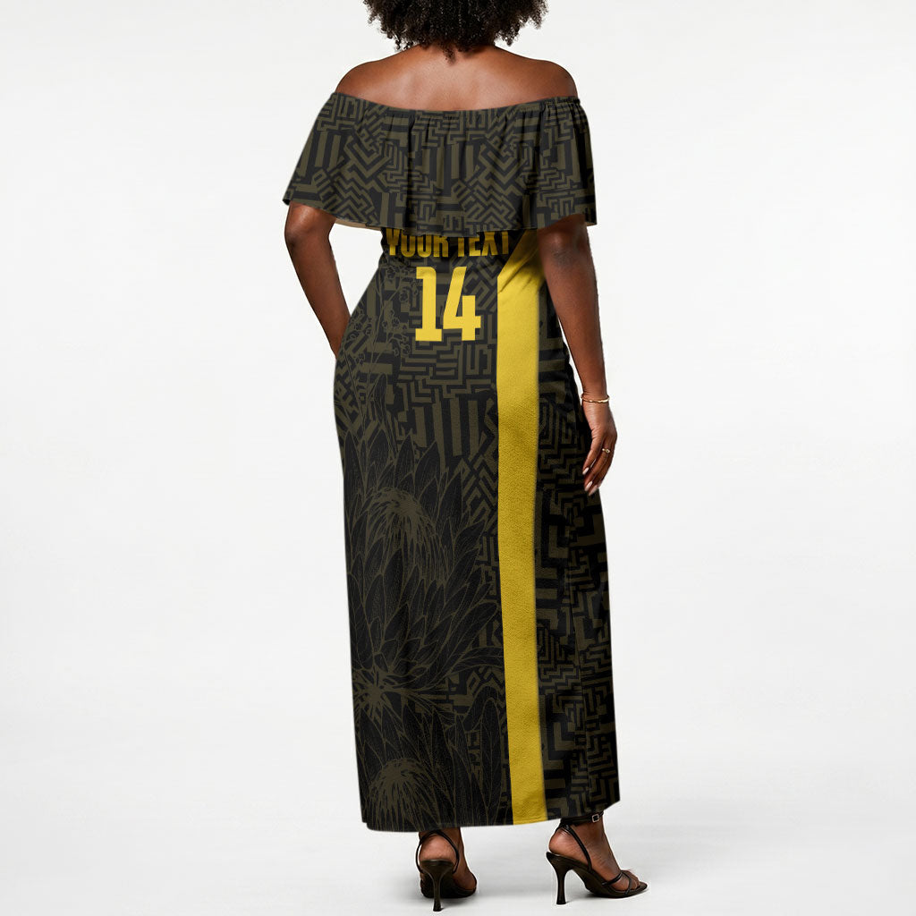 South Africa Soccer Custom Off Shoulder Maxi Dress Banyana Banyana Protea Black Version