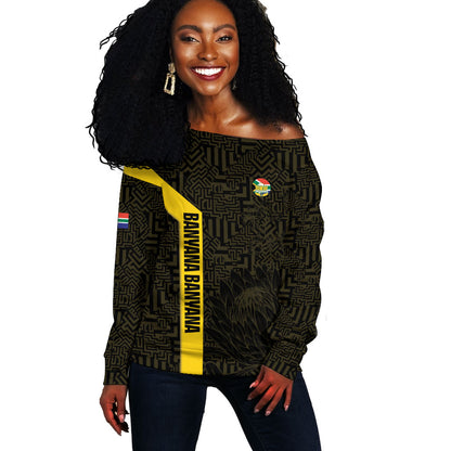 South Africa Soccer Custom Off Shoulder Sweater Banyana Banyana Protea Black Version
