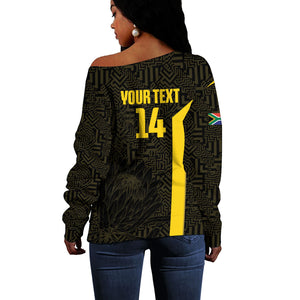 South Africa Soccer Custom Off Shoulder Sweater Banyana Banyana Protea Black Version