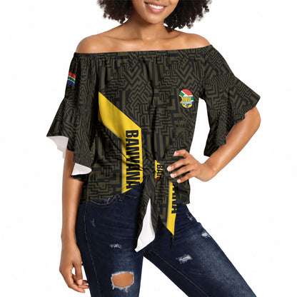 South Africa Soccer Custom Off Shoulder Wrap Waist Top Banyana Banyana Protea Black Version