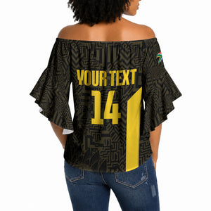 South Africa Soccer Custom Off Shoulder Wrap Waist Top Banyana Banyana Protea Black Version