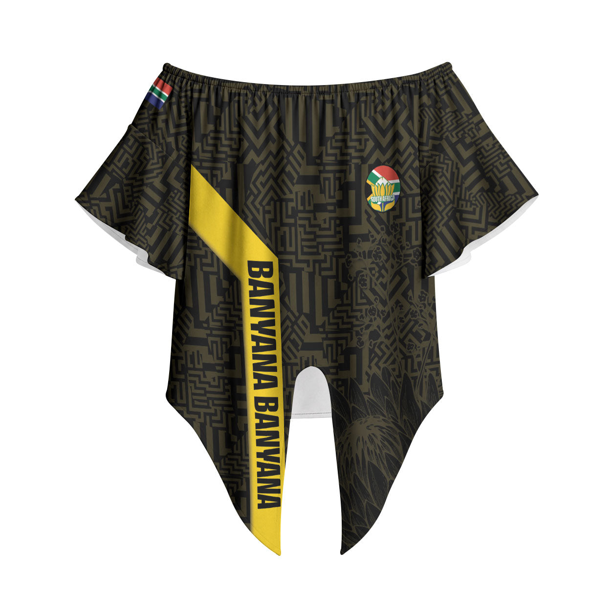 South Africa Soccer Custom Off Shoulder Wrap Waist Top Banyana Banyana Protea Black Version