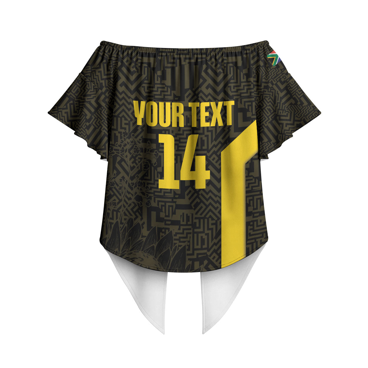 South Africa Soccer Custom Off Shoulder Wrap Waist Top Banyana Banyana Protea Black Version