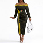 South Africa Soccer Custom Off The Shoulder Long Sleeve Dress Banyana Banyana Protea Black Version