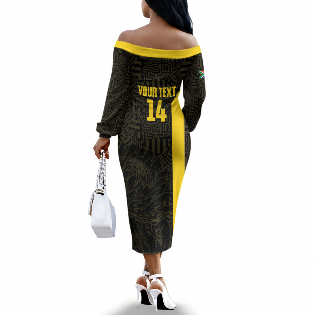 South Africa Soccer Custom Off The Shoulder Long Sleeve Dress Banyana Banyana Protea Black Version
