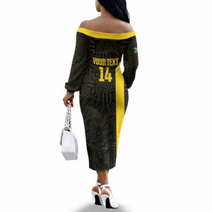 South Africa Soccer Custom Off The Shoulder Long Sleeve Dress Banyana Banyana Protea Black Version