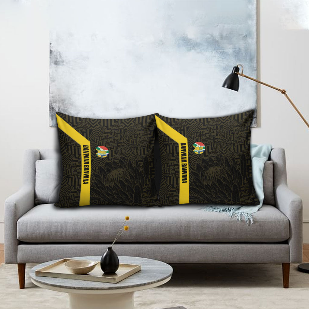 South Africa Soccer Pillow Cover Banyana Banyana Protea Black Version