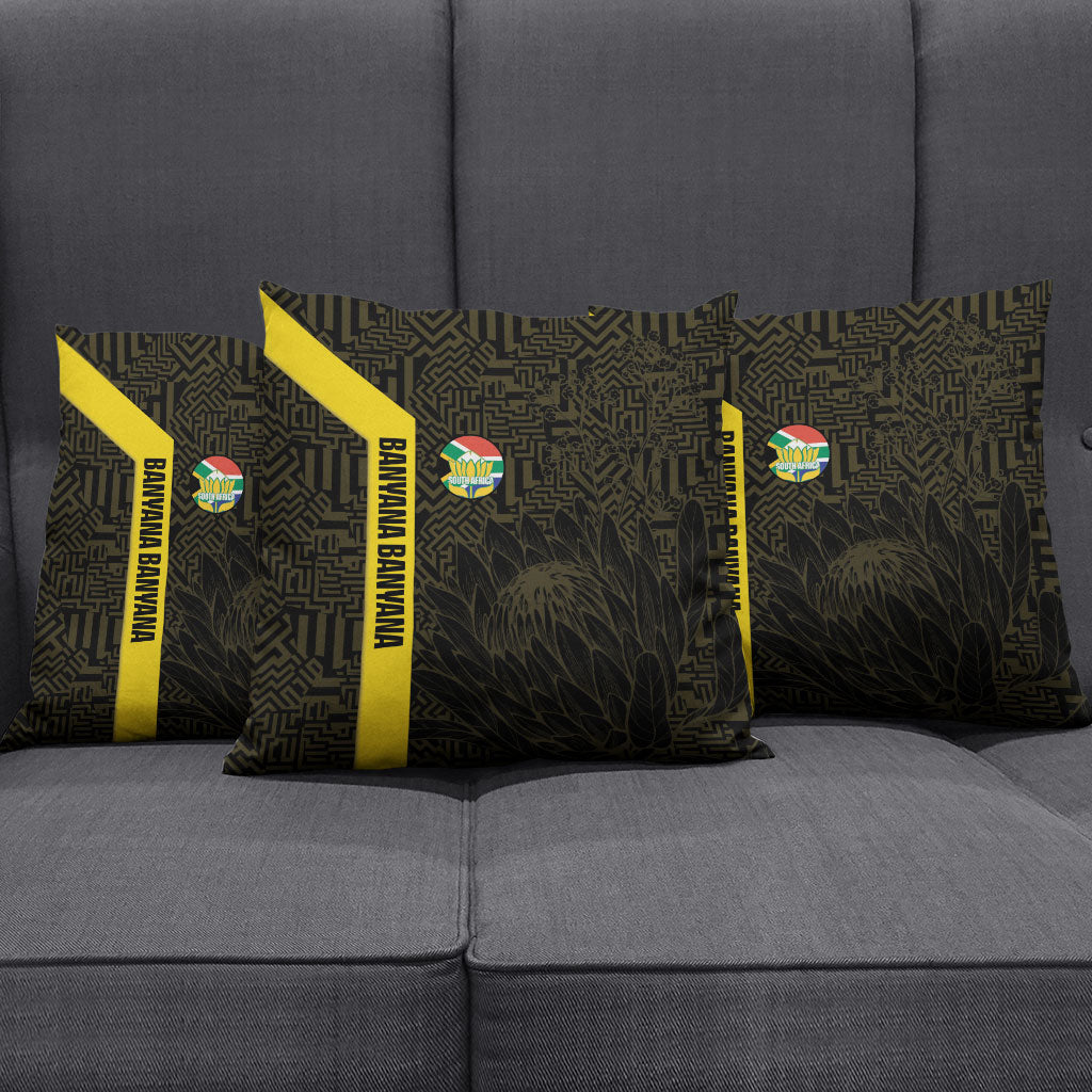 South Africa Soccer Pillow Cover Banyana Banyana Protea Black Version