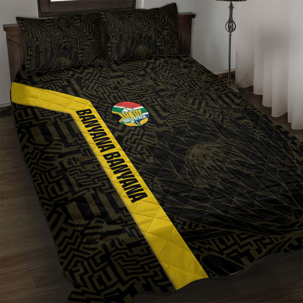 South Africa Soccer Quilt Bed Set Banyana Banyana Protea Black Version