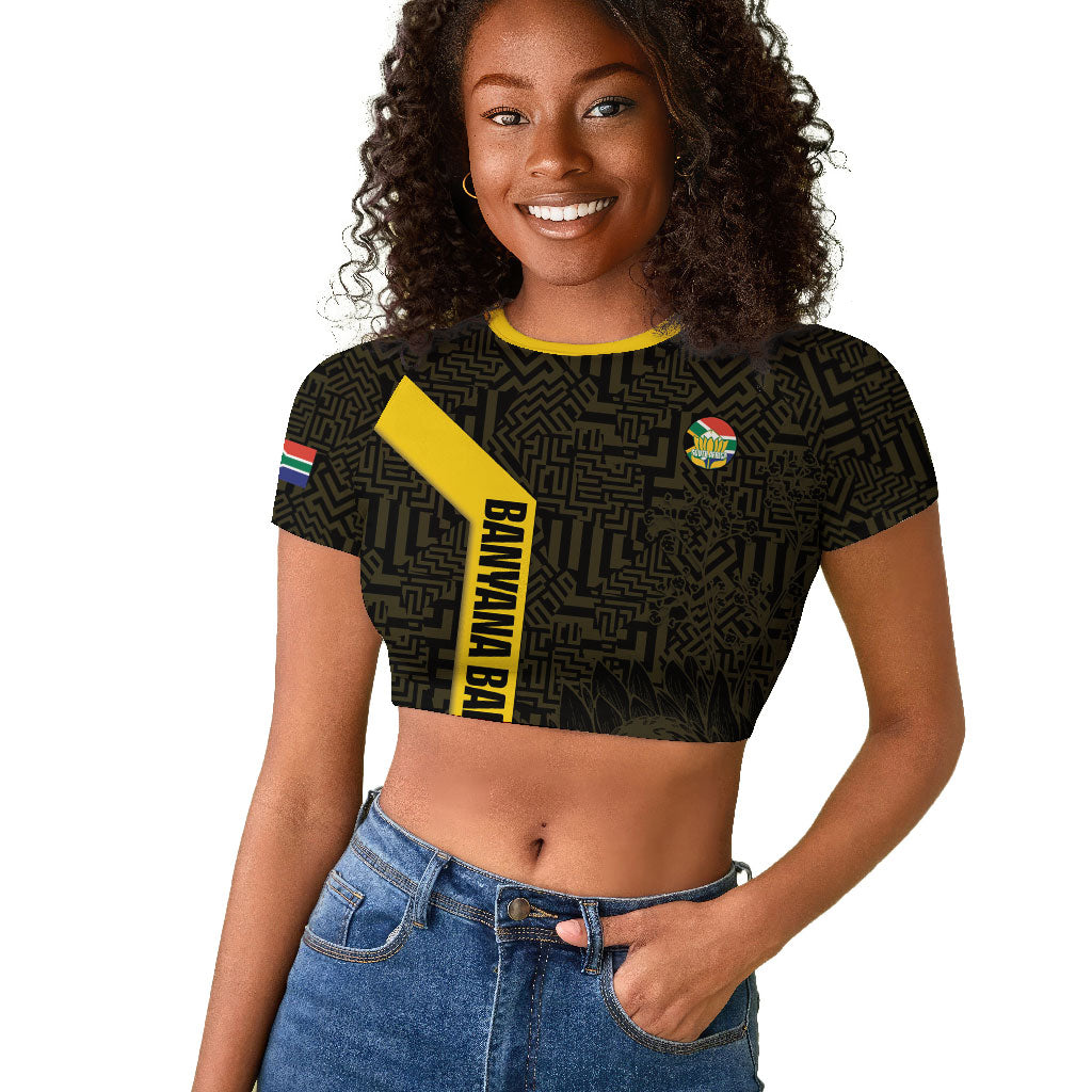 South Africa Soccer Custom Raglan Cropped T shirt Banyana Banyana Protea Black Version