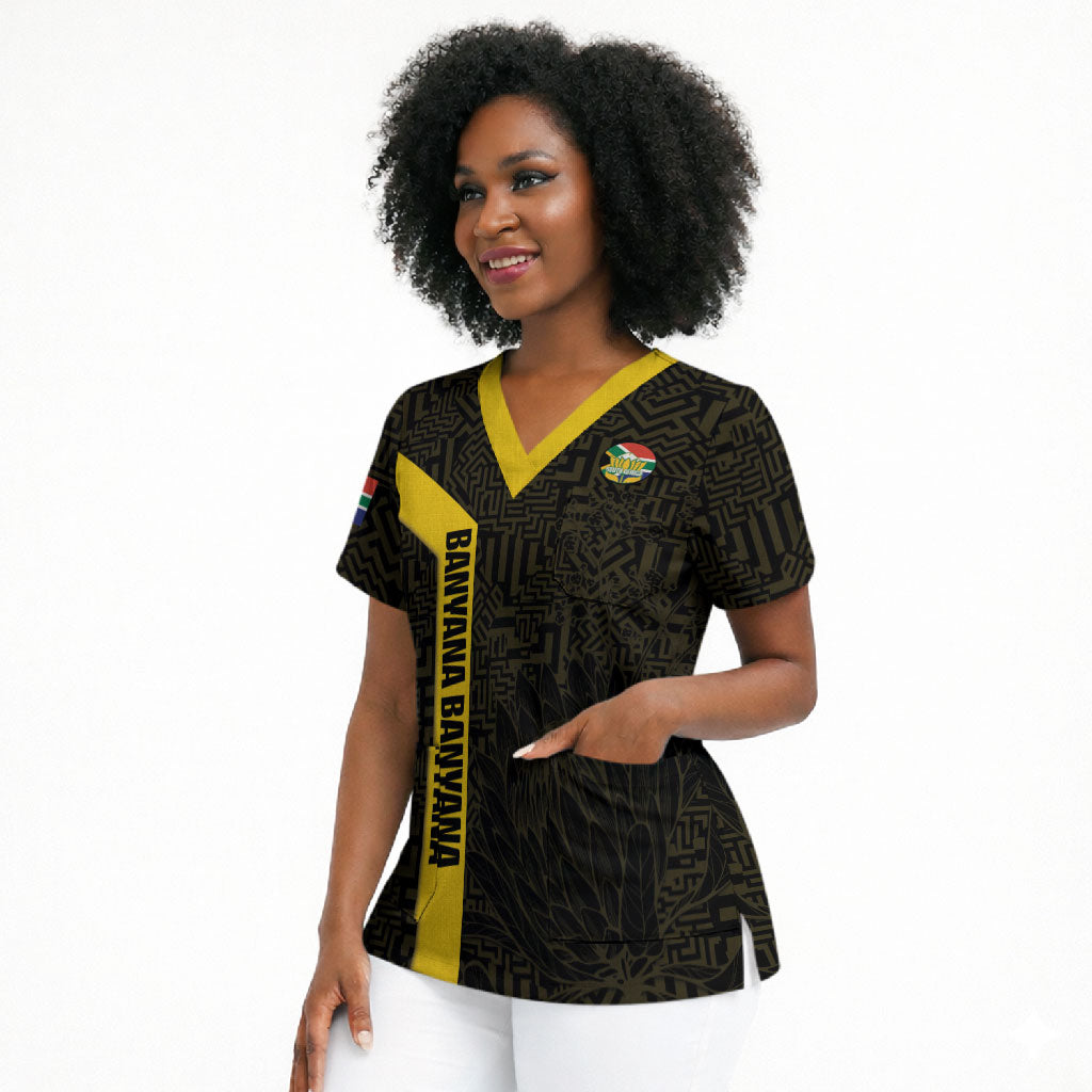 South Africa Soccer Custom Scrub Top Banyana Banyana Protea Black Version