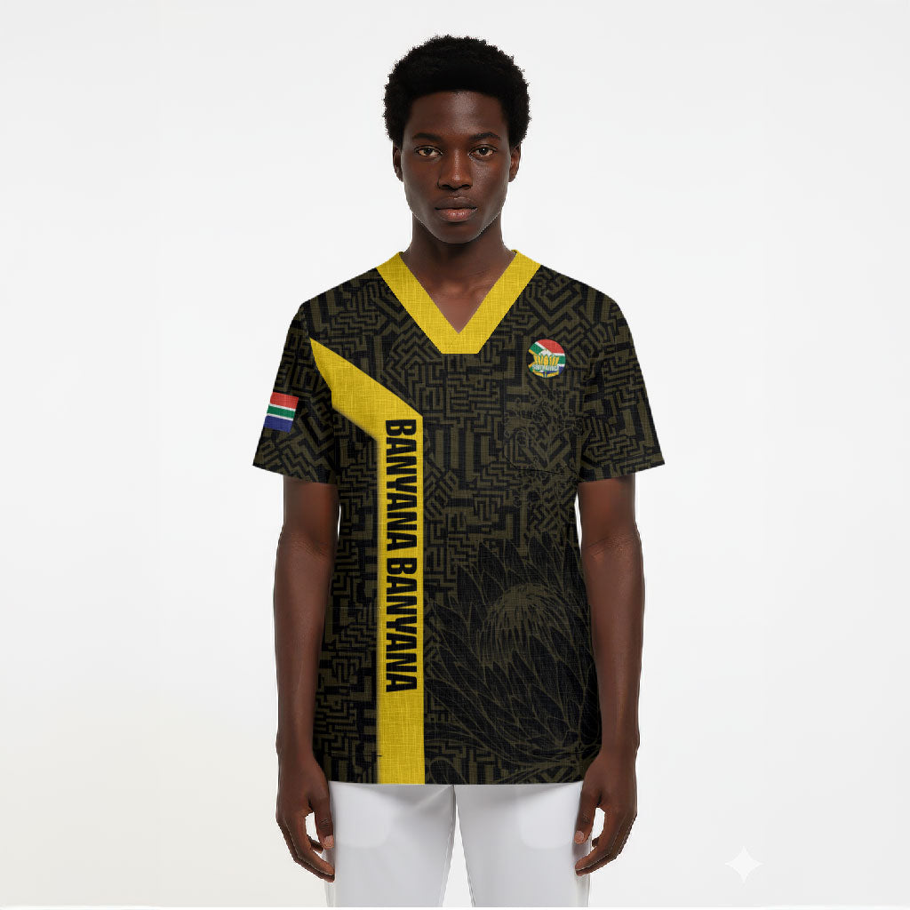 South Africa Soccer Custom Scrub Top Banyana Banyana Protea Black Version