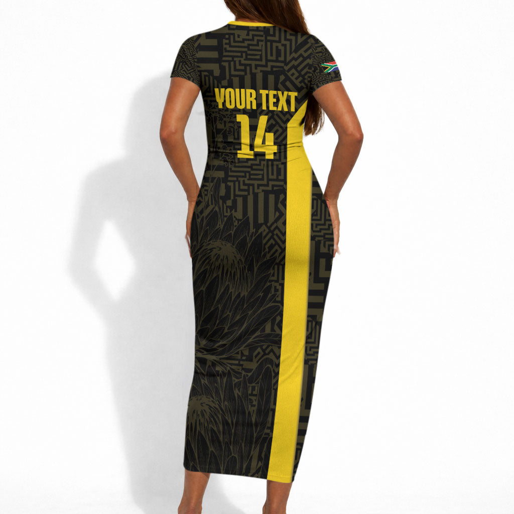 South Africa Soccer Custom Short Sleeve Bodycon Dress Banyana Banyana Protea Black Version