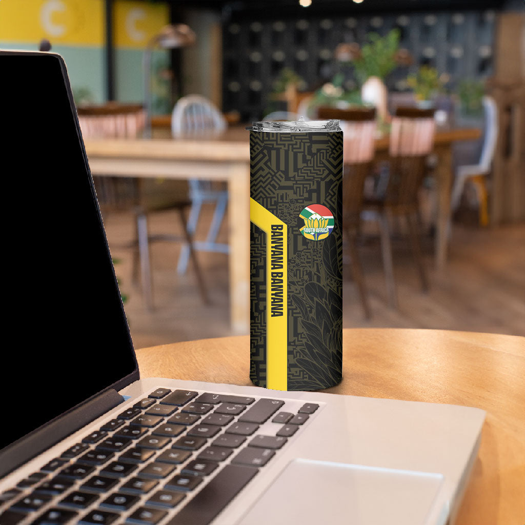 South Africa Soccer Custom Skinny Tumbler Banyana Banyana Protea Black Version