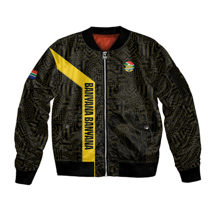 South Africa Soccer Custom Sleeve Zip Bomber Jacket Banyana Banyana Protea Black Version